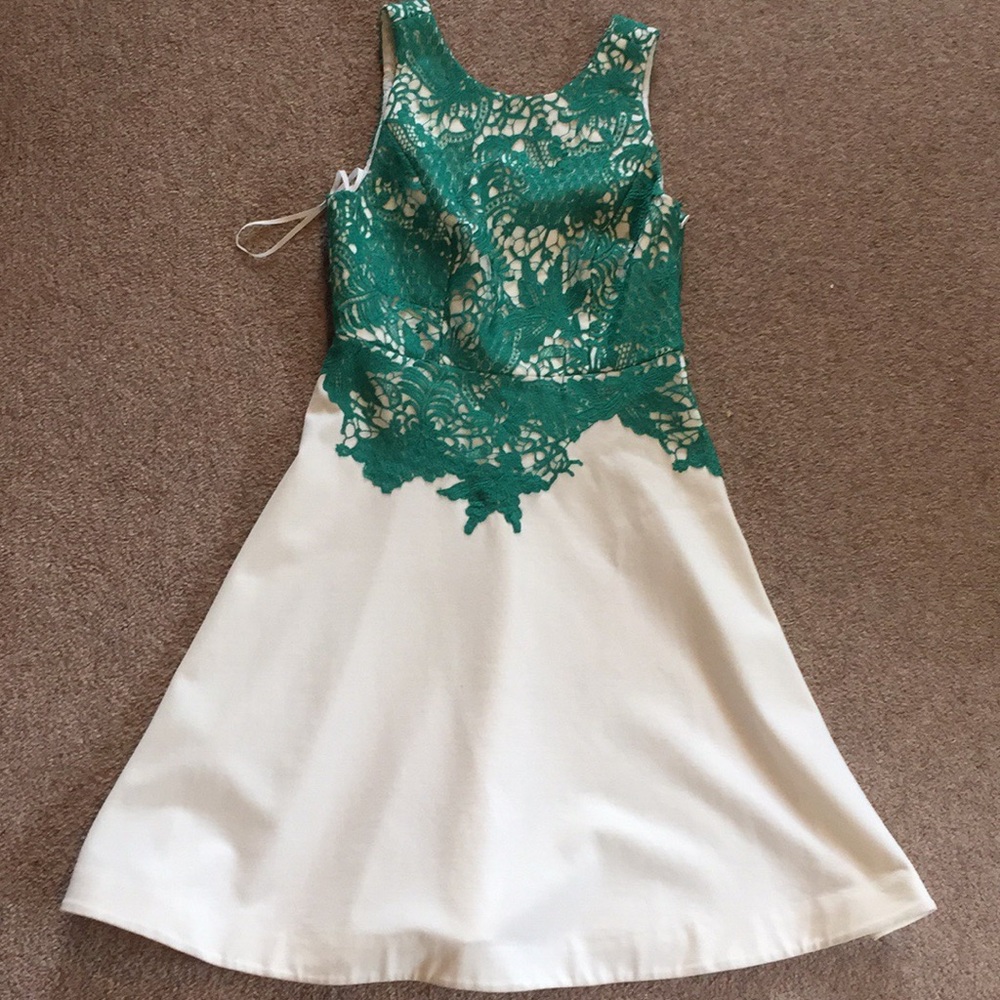 Beautiful emerald lace overlayed dress